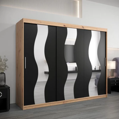 Skriňa s posuvnými dverami HEDVIKA - šírka 250 cm, dub artisan / čierna