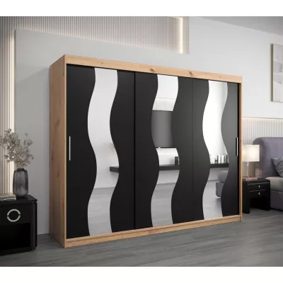 Skriňa s posuvnými dverami HEDVIKA - šírka 250 cm, dub artisan / čierna
