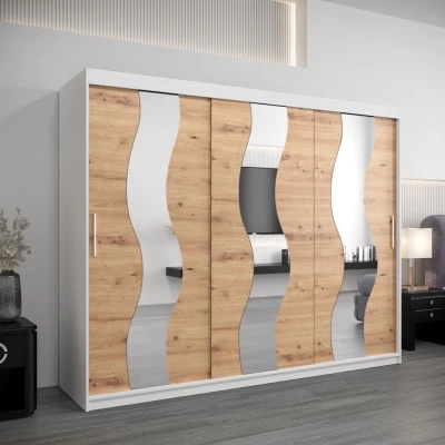 Skriňa s posuvnými dverami HEDVIKA - šírka 250 cm, biela / dub artisan