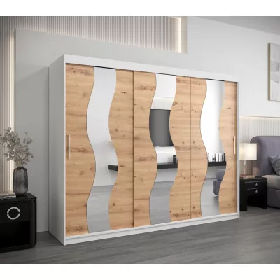 Skriňa s posuvnými dverami HEDVIKA - šírka 250 cm, biela / dub artisan