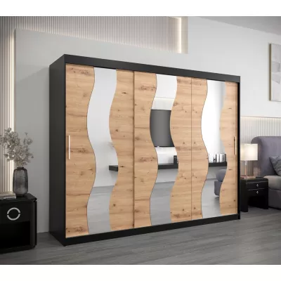 Skriňa s posuvnými dverami HEDVIKA - šírka 250 cm, čierna / dub artisan