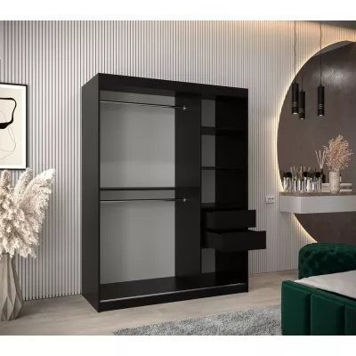 Skriňa s posuvnými dverami ANABELA - 150 cm, čierna / biela