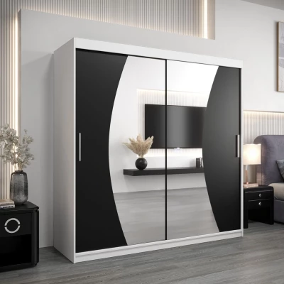 Skriňa s posuvnými dverami JASMINA - 200 cm, biela / čierna