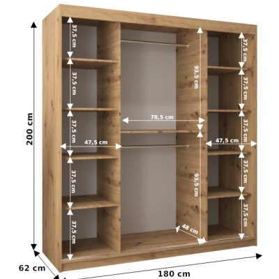 Skriňa s posuvnými dverami MICHALELA - šírka 180 cm, biela / dub sonoma