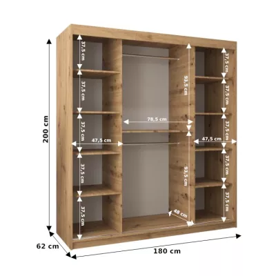 Skriňa s posuvnými dverami MICHALELA - šírka 180 cm, dub sonoma / biela