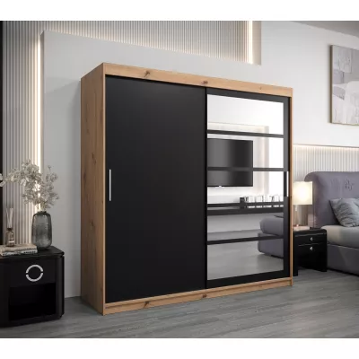 Šatníková skriňa DENISA - šírka 200 cm, dub artisan / čierna