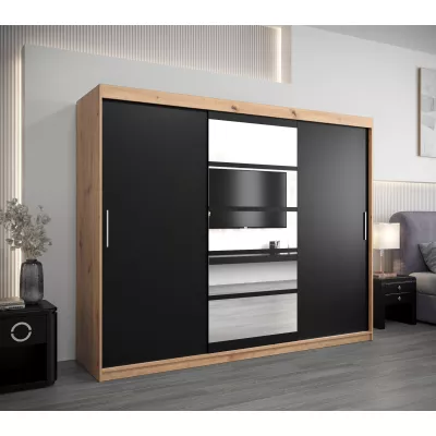 Skriňa s posuvnými dverami LILY - šírka 250 cm, dub artisan / čierna