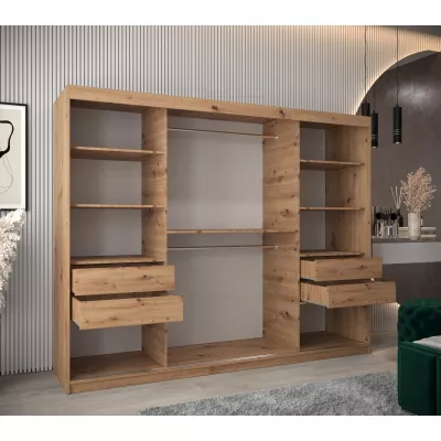 Skriňa s posuvnými dverami LILY - šírka 250 cm, dub artisan / čierna