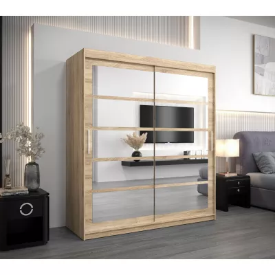 Priestranná skriňa s posuvnými zrkadlovými dverami Daniela 180 vo farbe biela dub sonoma