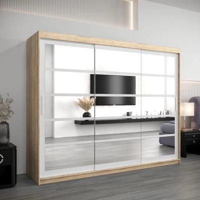 Skriňa s posuvnými dverami LEONA - šírka 250 cm, dub sonoma / biela