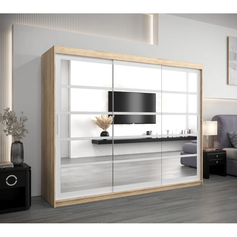 Skriňa s posuvnými dverami LEONA - šírka 250 cm, dub sonoma / biela
