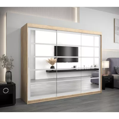 Skriňa s posuvnými dverami LEONA - šírka 250 cm, dub sonoma / biela