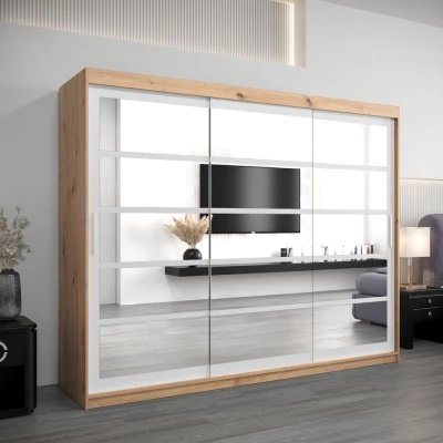 Skriňa s posuvnými dverami LEONA - šírka 250 cm, dub artisan / biela