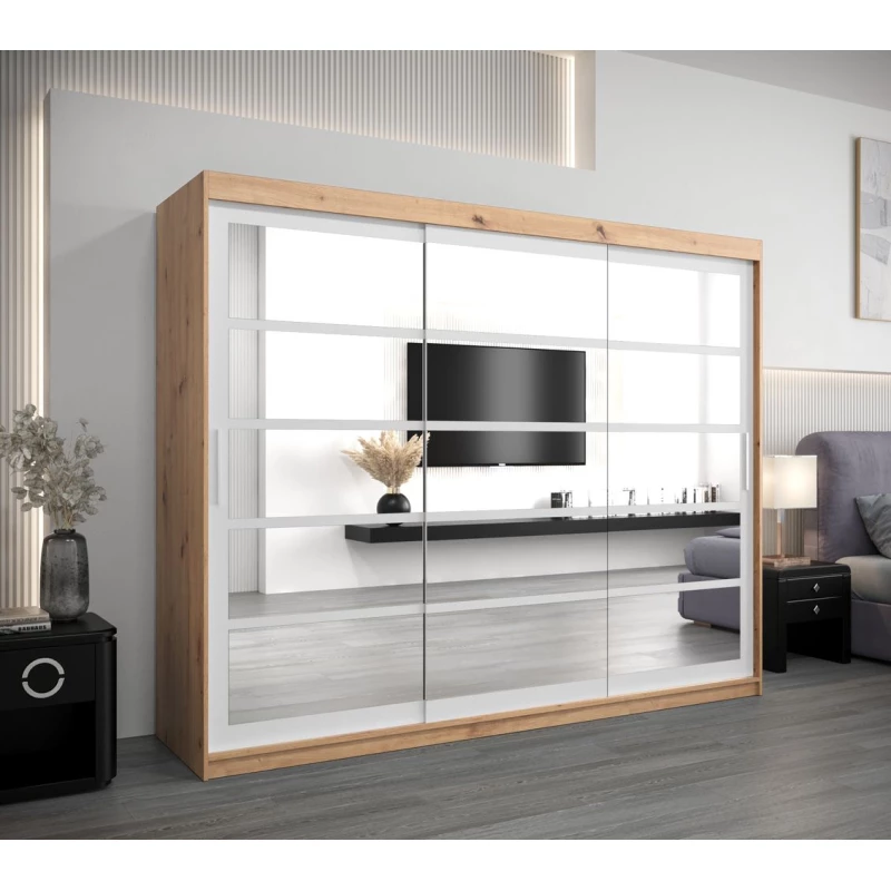 Skriňa s posuvnými dverami LEONA - šírka 250 cm, dub artisan / biela