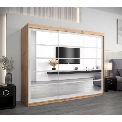 Skriňa s posuvnými dverami LEONA - šírka 250 cm, dub artisan / biela