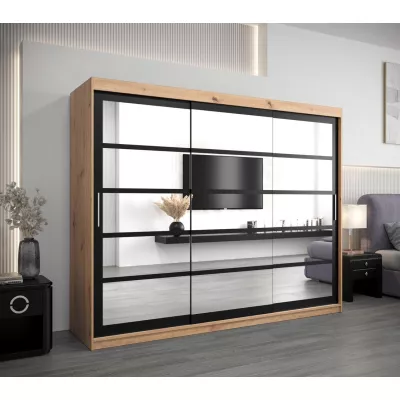 Skriňa s posuvnými dverami LEONA - šírka 250 cm, dub artisan / čierna