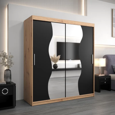 Skriňa s posuvnými dverami REGINA - šírka 180 cm, dub artisan / čierna