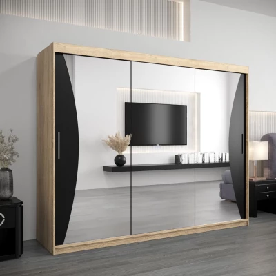 Skriňa s posuvnými dverami AJA - šírka 250 cm, dub sonoma / čierna