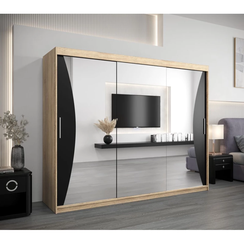 Skriňa s posuvnými dverami AJA - šírka 250 cm, dub sonoma / čierna
