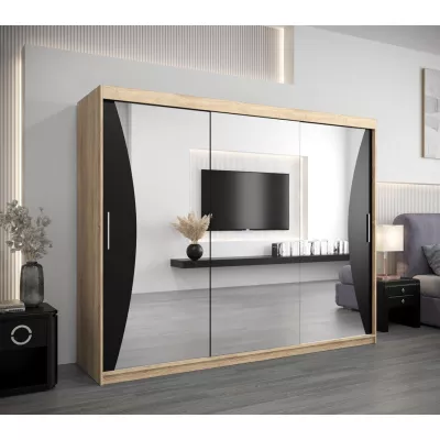 Skriňa s posuvnými dverami AJA - šírka 250 cm, dub sonoma / čierna