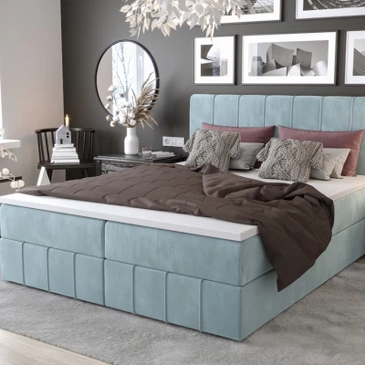 Boxspringová posteľ s úložným priestorom MADLEN COMFORT - 200x200, svetlo modrá