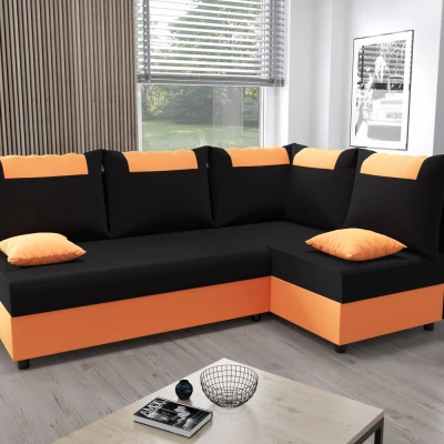 Rohová rozkladacia sedačka SANVI - oranžová / čierna, pravá