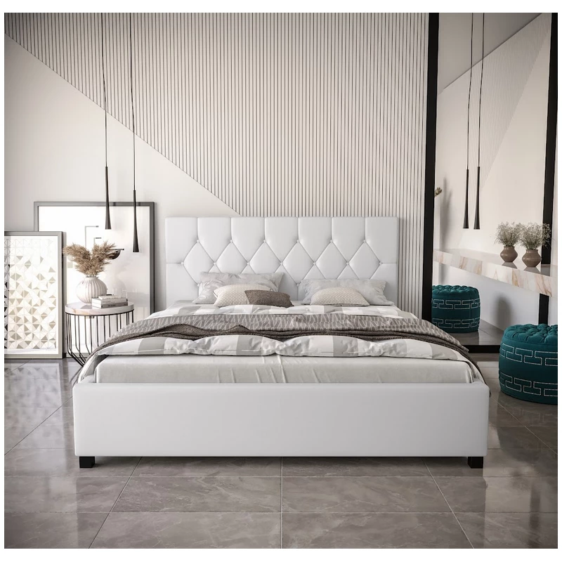 Manželská posteľ s úložným priestorom NARINE - 140x200, biela