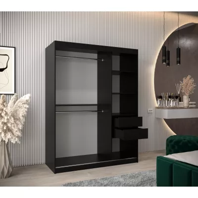 Šatníková skriňa so zrkadlami MILANA - šírka 150 cm, čierna / biela