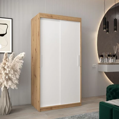 Skriňa s posuvnými dverami v šírke 100 cm TIMEA - dub artisan / biela