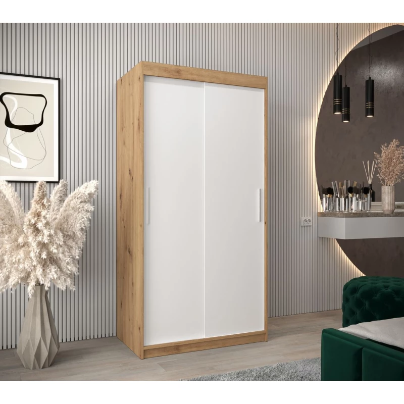 Skriňa s posuvnými dverami v šírke 100 cm TIMEA - dub artisan / biela