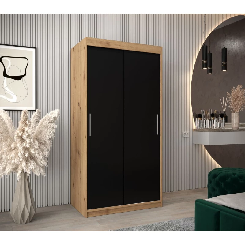 Skriňa s posuvnými dverami v šírke 100 cm TIMEA - dub artisan / čierna