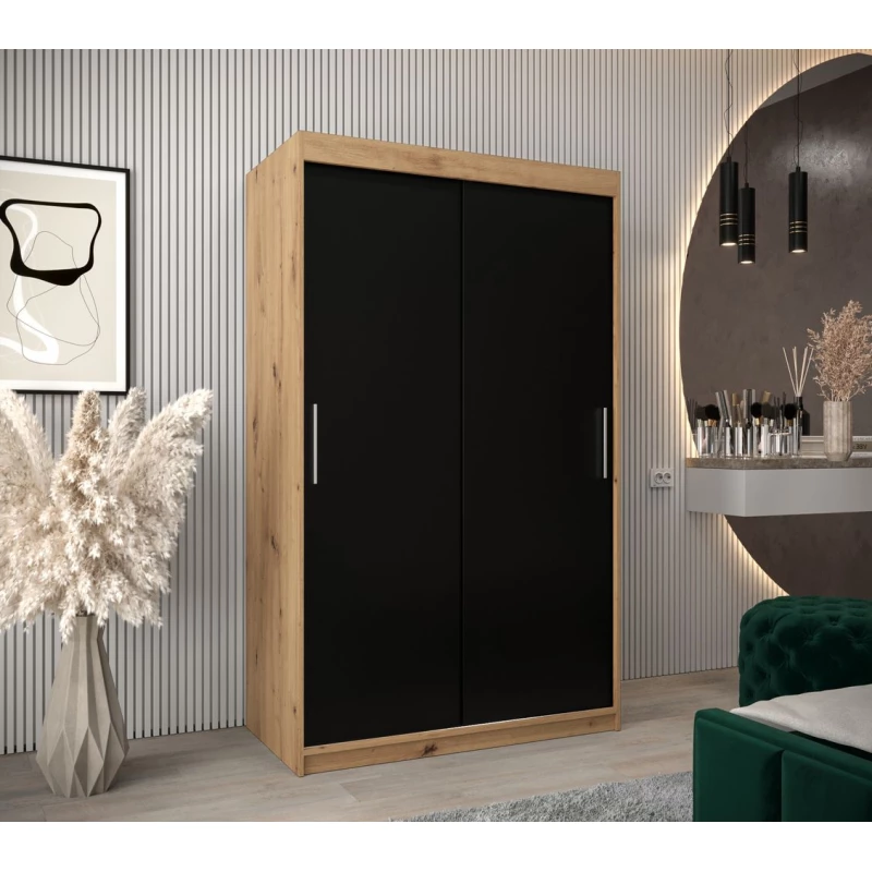 Skriňa s posuvnými dverami v šírke 120 cm TIMEA - dub artisan / čierna