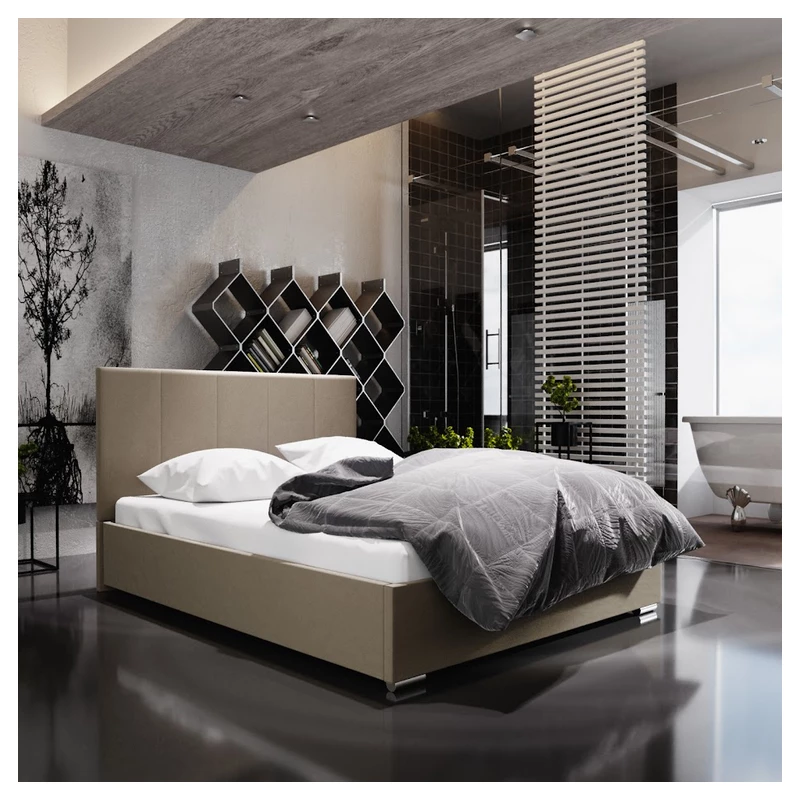 Manželská posteľ s úložným priestorom FLEK 6 - 160x200, béžová 