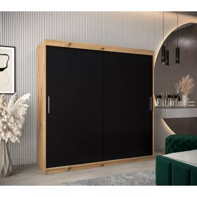 Skriňa s posuvnými dverami v šírke 200 cm TIMEA - dub artisan / čierna
