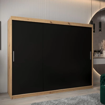 Skriňa s posuvnými dverami v šírke 250 cm TIMEA - dub artisan / čierna