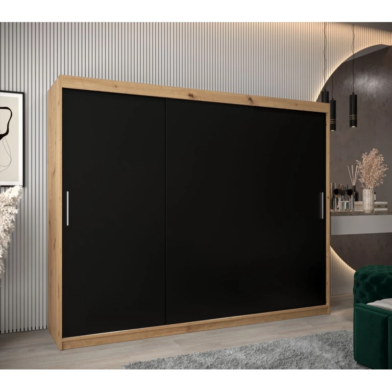 Skriňa s posuvnými dverami v šírke 250 cm TIMEA - dub artisan / čierna