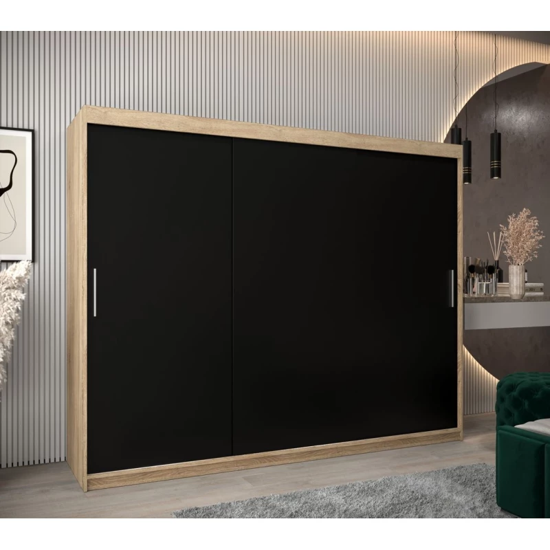 Skriňa s posuvnými dverami v šírke 250 cm TIMEA - dub sonoma / čierna
