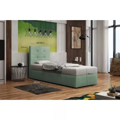 Čalúnená posteľ s úložným priestorom DELILAH 2 - 90x200, ľavá, svetlo zelená