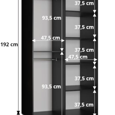 Šatníková skriňa SHAILA 1 - 100 cm, čierna + mramor
