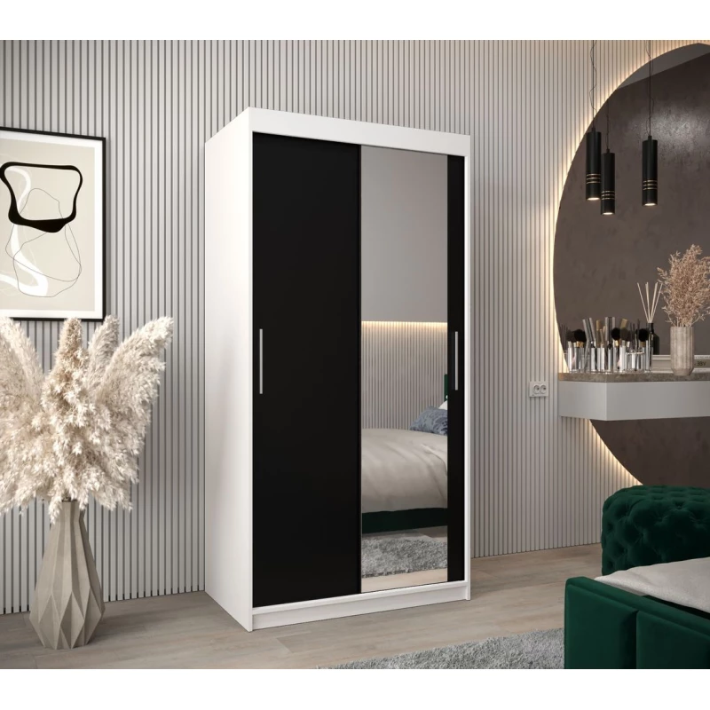 Skriňa s posuvnými dverami v šírke 100 cm TIMEA 2 - biela / čierna