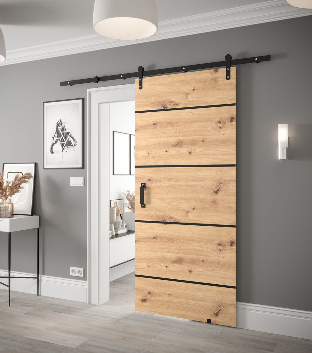 Posuvné dvere s kovaním LEONTINA 3 - 90 cm, dub artisan