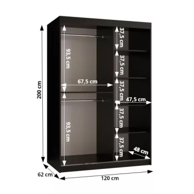 Skriňa so zrkadlom MADELEIN 3 - šírka 120 cm, čierna + orech