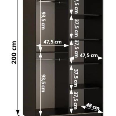 Skriňa so zrkadlom MADELEIN 3 - šírka 100 cm, čierna + orech