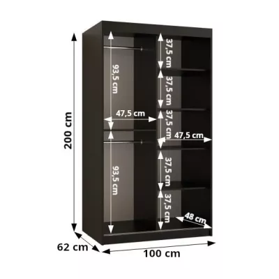 Skriňa so zrkadlom MADELEIN 3 - šírka 100 cm, čierna + orech