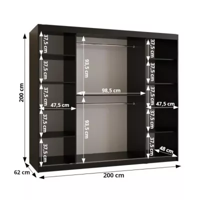 Skriňa s posuvnými dverami MADELEIN 2 - šírka 200 cm, čierna / orech