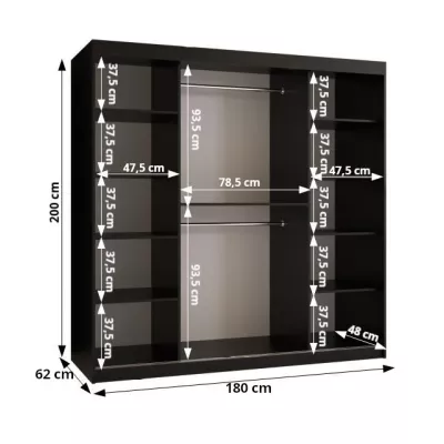 Skriňa s posuvnými dverami MADELEIN 2 - šírka 180 cm, čierna / orech