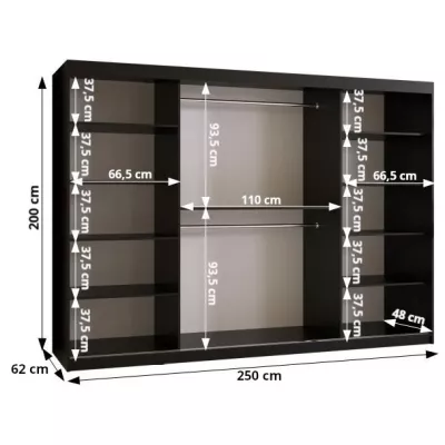 Skriňa s posuvnými dverami MADELEIN 1 - šírka 250 cm, čierna / orech