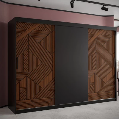 Skriňa s posuvnými dverami MADELEIN 1 - šírka 250 cm, čierna / orech
