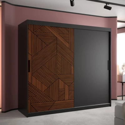 Skriňa s posuvnými dverami MADELEIN 1 - šírka 200 cm, čierna / orech