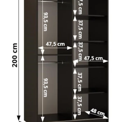 Šatníková skriňa so zrkadlom RADKIN 2 - šírka 100 cm, čierna / biela